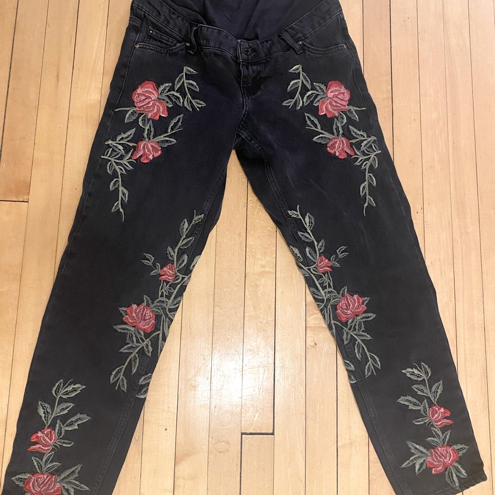 Topshop Moto Maternity Black Embroidered Jeans, 8